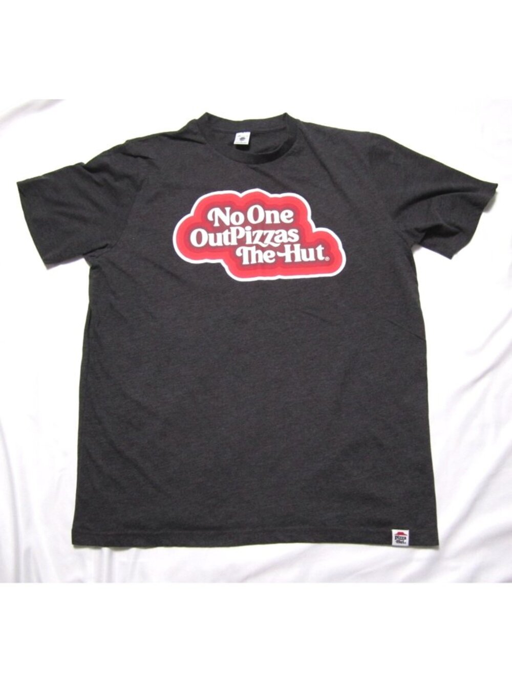 Pizza Hut Employee Uniform Shirt Gray Graphic Tee Slogan Men‎ Sz L (M386)